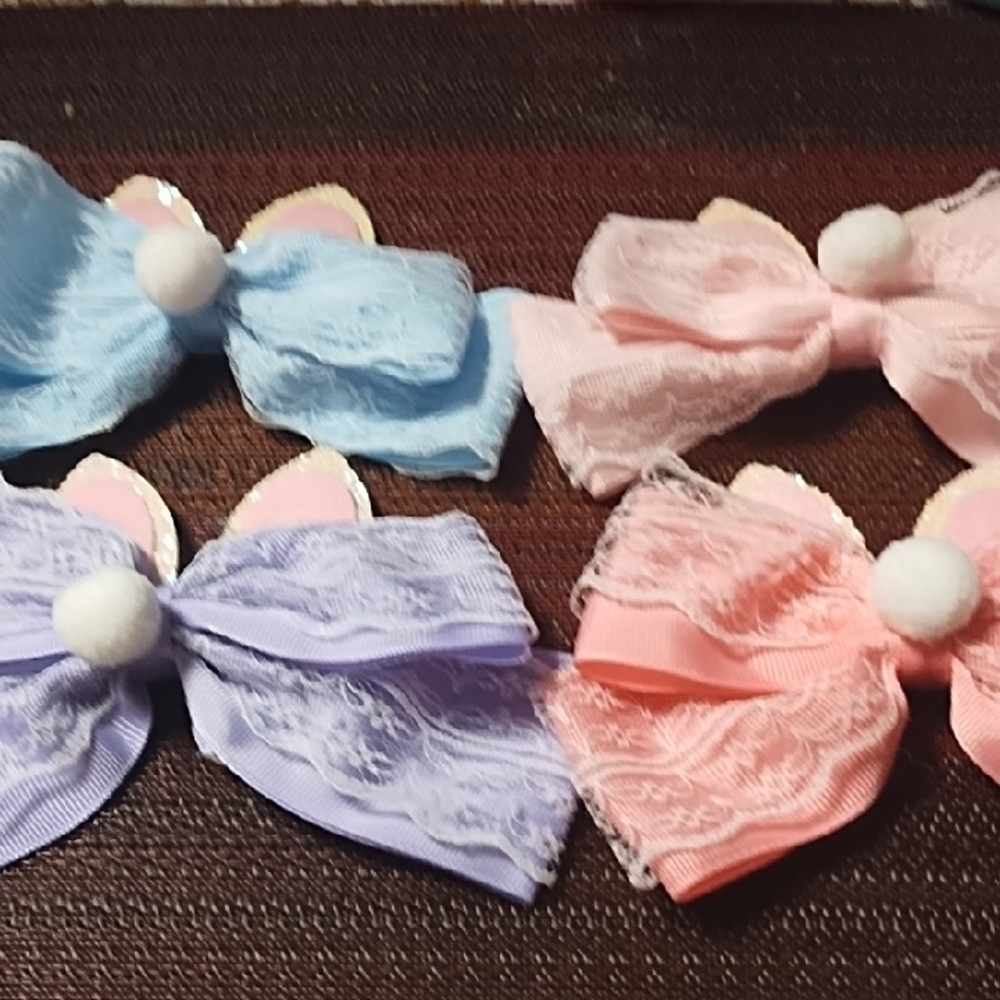 Kids Bow Hair Clips Set - Blue, Pink, and Purple